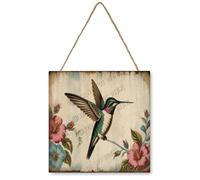 NANVIER Hummingbird Wall Art Bird Wooden Sign Farmhouse Decor Vintage Pictures for Bedroom Bathroom Kitchen Wall Decorations Bar Interior Decor 12"x12" Wooden Hanging Signs
