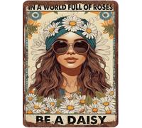 NANVIER In A World Full Of Roses Be A Daisy Retro Aluminum Sign 5.5x8 IN Metal Sign Daisy Farmhouse Wall Decor Boho Cafe Decor Hippie Office Decor Inspirational Quote Sign For Women