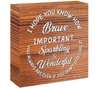 NANVIER Inspirational Desk Decor, I Hope You Know How Brave Important You Always Are Wood Box Sign, Small Motivational Living Room Bedroom Shelves Desk Decor Signs 5x5x1 INCH