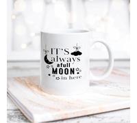 NANVIER It's Always A Full Moon in Here Funny White Ceramic Coffee Mug 11oz Sayings Motivational Coffee Cup Tea Milk Juice Mug Novelty Gifts for Family Friends