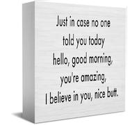 NANVIER Just In Case No One Told You Today Hello.. Office Desk Wood Wooden Box Sign Decorative Wood Box Sign Home Bedroom Decor Rustic Desk Decor Sign For Shelf Gift For Women Men 5x5Inch