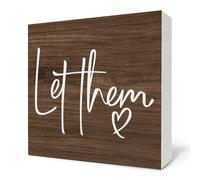 NANVIER Let Them Wooden Sign - Mental Health Quotes Wood Box Signs 5x5 Inches, Let Them Desk Tabletop Signs for Home Decor Shelf, Office Gifts Decorations for Coworkers Women Work (Rustic Brown)
