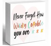 NANVIER Never Forget How Wildly Capable You are Desk Sign Wood Block Decor, Inspirational Office Wood Box Sign, Motivational Desk Accessories for Women Office Shelf 5x5x1 INCH