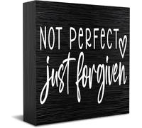 NANVIER Not Perfect Just Forgiven Wooden Box Sign Decorative Funny Bathroom Wood Box Sign Home Decor Rustic Farmhouse Square Desk Decor Sign For Shelf 5 X 5 Inches