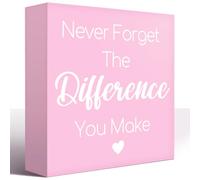 NANVIER Pink Decor For Desk, Never Forget The Difference You Make Sign Wood Box,Inspirational Office Desk Decor For Women, Small Motivational Office Table Accessories Decoration Signs 5"x5"x1.2" In