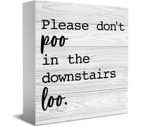NANVIER Please Don't Poo In The Downstairs Loo Wooden Box Sign Decorative Funny Office Wood Box Sign Home Office Decor Rustic Farmhouse Desk Decor Sign For Shelf Gift For Women Men 5x5Inch