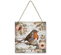 NANVIER Rustic Wooden Sign Robin Bird Hanging Plaque 12x12 Inch Decorative Sign