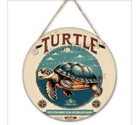NANVIER Sea Turtle Life Is too Short to be Anything But Happy Hanging Wood Sign 30x30 cm,Round Vintage Wooden Sign Antique Plaque Poster Bedroom Home Wall Decor