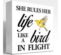 NANVIER She Rules Her Life Like a Bird in Flight Wood Box Sign Desk Decor,Inspirational Women Gifts,Motivational Wooden Block Signs,Inspirational Quotes Signs,Womens Empowerment Decorations C935