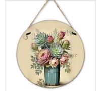 NANVIER Succulent Hanging Wood Sign 30x30 cm,Round Vintage Wooden Sign Antique Plaque Poster Succulent Wall Sign Wooden Art Retro Advertising Garden Sign