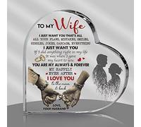 NANVIER to My Wife from Husband Heart Shaped Acrylic Plaque Desktop Home Decor, I Love You Romantic Gifts Acrylic Keepsake Ornament for Living Room, Bedroom, Office (4"x4")