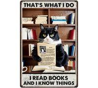 NANVIER Tuxedo Cat That's What I Do,I Read A Book And I Know Things Vintage Metal Tin Sign,Pics With Books And Cats, Book Lovers Gifts, Cat Gifts, Cat Bathroom Sign 5.5x8 Inches