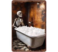 NANVIER Vintage Aluminum Sign, Skull of a Skeleton in Bathtub Decor Wall Art Funny Bathroom Decor Retro Metal Sign for Home Decor Man Cave Cafes Club Pub Wall Decor 12"x8"
