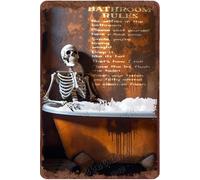 NANVIER Vintage Skull Metal Wall Art Retro Skeleton in Bathtub Tin Sign Happy Halloween Picture Art for Home Bedroom Living Room Man Cave Cafes Club Pub Decor 12"x8"