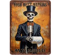 NANVIER Vintage Skull Metal Wall Art Retro Your Butt Napkins My Lord Skeleton Tin Sign Happy Halloween Picture Art for Home Bathroom Man Cave Cafes Club Pub Decor 12"x16"