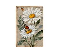 NANVIER White Daisy with Butterfly Tin Sign, Vintage 8x12 Inches Metal Wall Art, Inspirational Home Decor for Gardeners and Nature Lovers, Rustic Gift for Flower Lovers