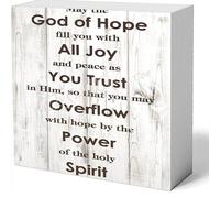 NANVIER Wood Box Sign May The God Of Hope Fill You With All Joy And Peace As You Trust In Him So That You May Overflow Wood Box Sign For Home Office Desk Shelf Table Decoration 5 X 5 Inches