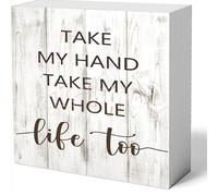 NANVIER Wood Box Sign Take My Hand Take My Whole Life Too Wooden Box Sign Farmhouse Ornament 5 X 5 Inch Artwork Desk Shelf Tabletop Wood Home Decor