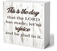 NANVIER Wood Box Sign This Is The Day That The Lord Has Made Let Us Rejoice And Be Glad In It Wood Box Sign For Home Office Desk Shelf Table Decoration 5 X 5 Inches