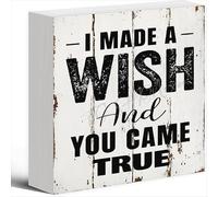 NANVIER Wood Sign I Made A Wish And You Came True Wood Box Sign 5 X 5 Inches Wooden Block Signs For Home Office Bedroom And Table Decor