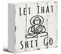 NANVIER Wood Sign Let That Shit Go Wood Box Sign 5 X 5 Inches Wooden Block Signs For Home Office Bedroom And Table Decor