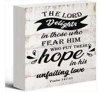 NANVIER Wood Sign The Lord Delights In Those Who Fear Him Who Put Their Hope In His Unfailing Love Wood Box Sign 5 X 5 Inches Wooden Block Signs For Home Office Bedroom And Table Decor