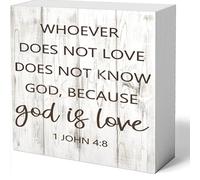 NANVIER Wood Sign Whoever Does Not Love Does Not Know God Because God Is Love John Wood Box Sign 5 X 5 Inches Wooden Block Signs For Home Office Bedroom And Table Decor
