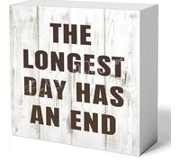 NANVIER Wooden Sign The Longest Day Has An End Wood Box Sign 5 X 5 Inches Wooden Block Signs For Home Office Bedroom And Table Decor