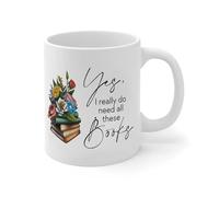 NANVIER Yes I Really Do Need All These Books Coffee Mugs White Librarian Ceramic Coffee Tea Mug Funny Office White Glossy Mug Mothers Day Engagement Gift for Girlfriend Married Couples 11oz