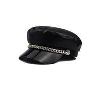 Nanwansu Women Fiddler Cap Newsboy Hat PU Leather Visor Beret Cap Black Gold