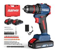 NANWEI Cordless Drill 20V, Powerful Brushless Motor, Electric Drill with 2 Batteries,50N.m, 21 Torque 2 Speed, LED Light, Power Tools Set for Home and Garden DIY Project