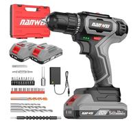 NANWEI Cordless Drill, 30N.m Electric Drill, 2 Speed Mode, 25 Torque Setting for Home and Garden DIY Project (Two Batteries)