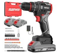 NANWEI Cordless Drill Driver 20V, Brushless Electric Drill with 2 Battery, 50N.m, 20 Torque Setting, 3 Mode, 2 Speed, LED Light, Cordless Driver and Screwdriver Set for Home