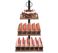 NANXITU Wooden Cupcake Stand,3 Tier Dessert Stand for 50 Cupcakes,Large Square Cup Cake Tower Stand,Tiered Tray Display Stand With Metal Handle For Wedding Birthday Party Baby Shower Decor