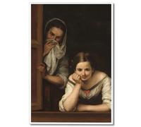 Nanxiwofee 12x16in Unframed Funny Bathroom Canvas Wall Art, Two Women At A Window Portrait Aesthetic Poster, Humor Bathroom Pictures for Wall, Vintage Classical Painting Prints for Toilet Decor