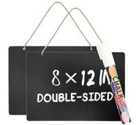 NANXJIUR 2 Pack Chalkboard Tags with String, 8x12 Inch Hanging Chalkboard Labels, Mini Chalkboard Signs, Wooden Blackboard Signs Mini Erasable Chalkboards, Double Sided Message Board Tags