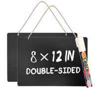 NANXJIUR 2 Pack Mini Chalkboard Sign with String 8"x12" Double Sided Message Sign Wooden Chalkboards Sign with Liquid Chalk Marker, Hanging Message Board for Bar and Special Event Decorations