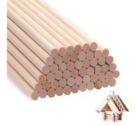 NANXJIUR 50 Pcs Wooden Dowel Rods Sticks 6x300mm Round Wood Dowels, Unfinished Hardwood Sticks, Macrame Dowel Wooden Sticks for Craftfor Arts and DIYers, Tiered Cake Support and Wedding Ribbon Wands