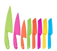 NANXJIUR 8 PCS Kids Plastic Nylon Knife Set Children's Kitchen Knives Toddler Safety Cooking Knife Set Knives Serrated Edges Reusable Kids Knives with Crinkle Cutter, Fruit Cutters Shapes