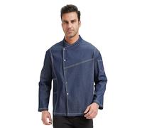 Nanxson Men's Denim Chef Jacket, Short/Long Sleeve Blue Jean Chef Coat
