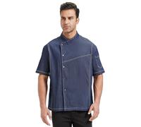 Nanxson Men's Denim Chef Jacket, Short/Long Sleeve Blue Jean Chef Coat