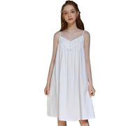 Nanxson Women Cotton Victorian Nightgown V Neck Sleeveless Lace Nightdress Adjustable Spaghetti Strap Nightie (Medium,White)