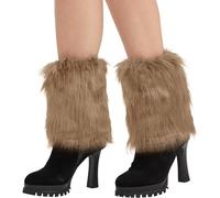 Nanxson Women Leg Warmer with Faux Fur Short Classic Short Sleeves Boot Covers Fluffy Cuff Halloween Boot Sleeves (Khaki)