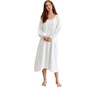 Nanxson Women Soft Nightdress Long Sleeve Nightshirts Vintage Victorian Loose Slip Sleepwear Crew Neck Nighties Light Nightgown (XL,White)