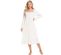 Nanxson Women's Vintage Nightgown Long Sleeve Button Front Night Dress Cotton Victorian Style Pyjama Dress with Pockets(XL,White)