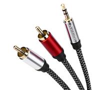 Nanxudyj 3.5mm to 2RCA Audio Cable 1.5M,Nylon-Braided 3.5mm AUX to 2 RCA Audio Cable for Stereo Receiver Speaker Smartphone Tablet HDTV MP3 Player & More Stereo Cable Audiophiles Headphone RCA Cable