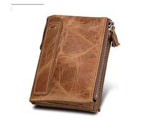 NANZANG Cow Leather RFID Men Wallets Zipper Short Purses Card Holder Coin Pocket Vintage Male Wallets, white-Patch five-pointed star4, 12.1x9.4cm