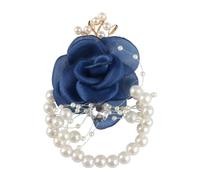NANZU 1/2/6pcs Flower Corsage For Wrist Navy And Silver Bride Bridesmaid Wrist Flower Bracelet Artificial Corsage Wedding With Pear Chain