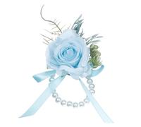 NANZU Light Blue Green Leaf Flower Corsage For Wrist With Pearl Chain Bride Bridesmaid Wrist Flower Bracelet Artificial Corsage Wedding