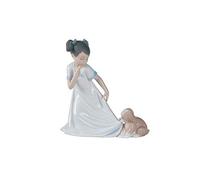 LLADRÓ Girl Figure Let Me Go! in Glossy Porcelain and Pastel Tones. Decorative Figure of a Little Girl and Porcelain Puppy.